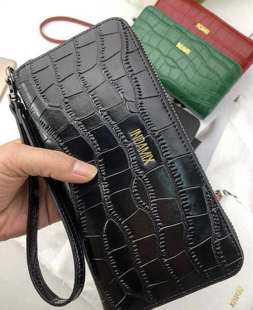 Embossed Crocodile Leather Wristlet (3 Colors)