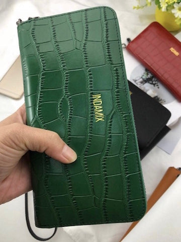 Embossed Crocodile Leather Wristlet (3 Colors)